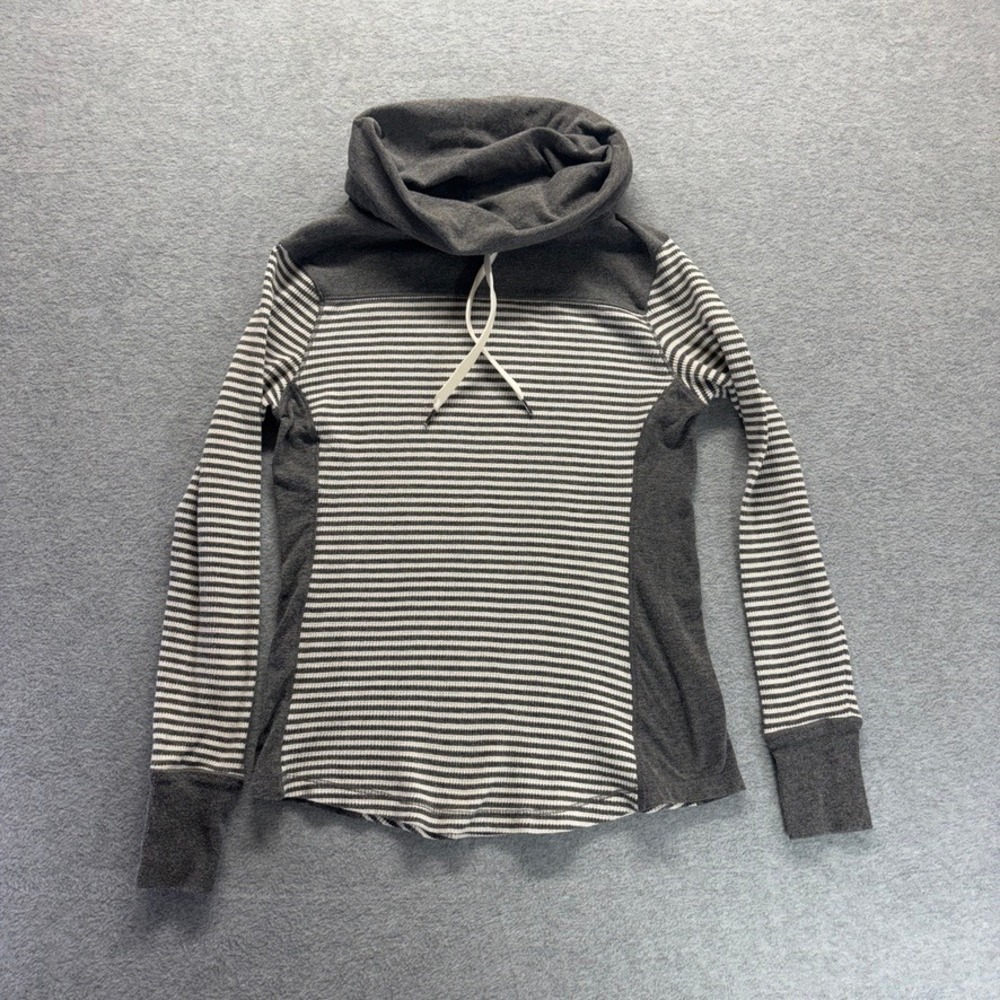 Eddie Bauer Cowl Neck Top Womens Small Gray Striped Thermal Knit